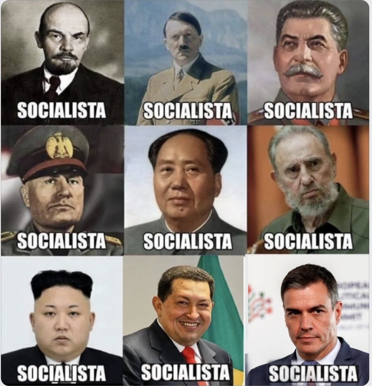 Sancrez aparece ya entre los peores dictadores del planeta: Lenin, Stalin, Hitler, Mao, Castro, Chavez y otros, todos ellos de orígenes socialistas